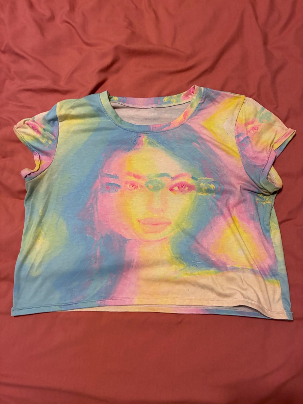 Women’s Tie-Dye Pastel Graphic Crop Top - Pink, Blue & Yellow